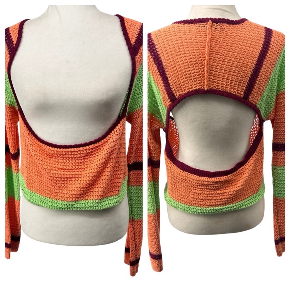 Free People Beach Crochet Open Front & Back Long Sleeve Sweater Women’s Medium